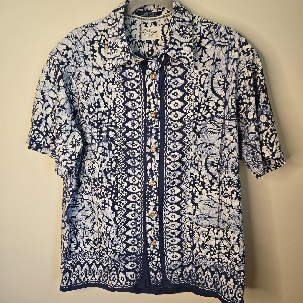 Tommy Hilfiger Hawaiian Surf Aloha Shirt Size L Cotton Hand Dyed Batik Indie